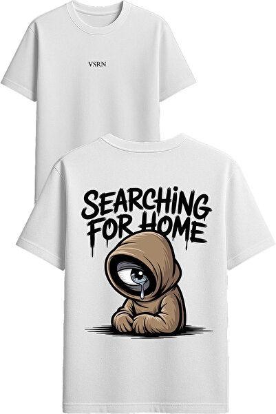 VSRN Tricou supradimensionat alb cu imprimeu design  "Searching cry eyes "