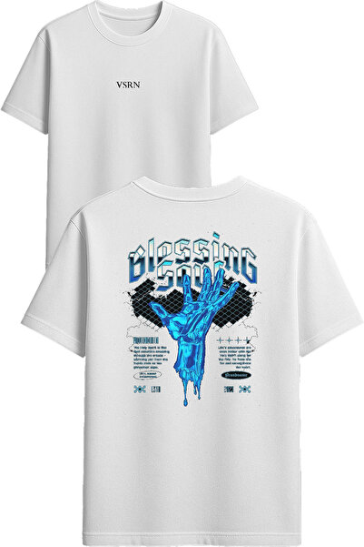 VSRN Tricou supradimensionat alb cu imprimeu design Blessing soul