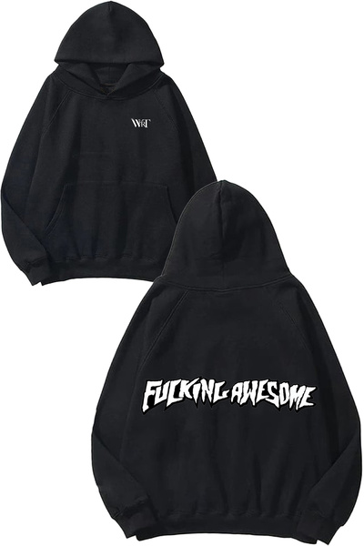 THEWERT Φούτερ Fucking Awesome Design Σανίδα με τύπωμα Μαύρο με κουκούλα