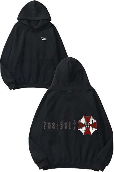 THEWERT تصميم شعار Resident Evil على الظهر مطبوع سترة سوداء بغطاء رأس
