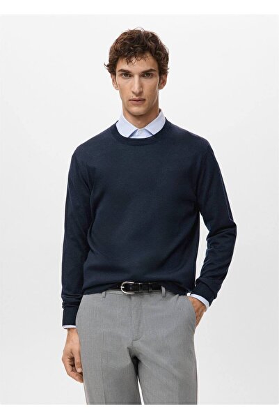 MANGO Man %100 merinos yünü bisiklet yaka kazak