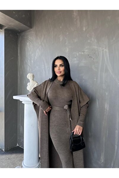 GİYSİ DÜNYASI 57 Triko Fabric Vest Long Sleeve Dress 2 Piece Set