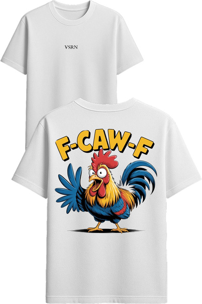 VSRN تي شيرت بتصميم الديك الذي يلوح بيده مطبوع أبيض قصة فضفاضة