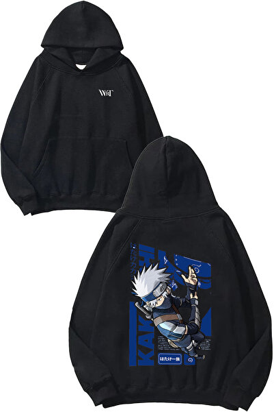 THEWERT Kakashi Design Spate cu imprimeu Negru cu glugă Swea tricou