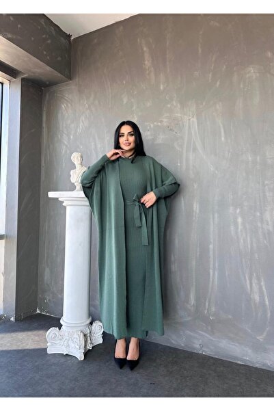 GİYSİ DÜNYASI 57 Triko Fabric Vest Long Sleeve Dress 2 Piece Set