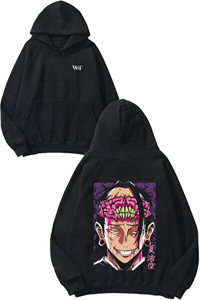 THEWERT Anime Character Design Back Printed Black Hooded Sweatshirt