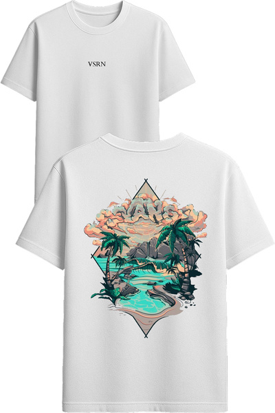 VSRN تي شيرت بتصميم بركاني مطبوع أبيض قصة فضفاضة