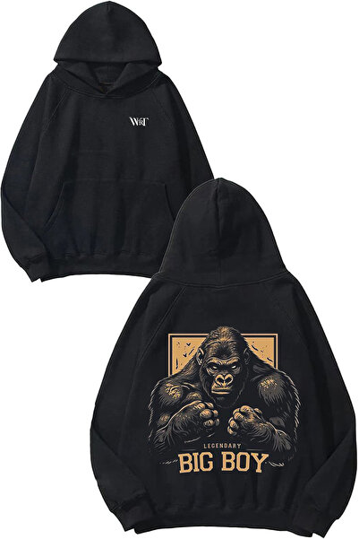 THEWERT Φούτερ Big Boy Gorilla Design Backpack με τύπωμα Μαύρο με κουκούλα