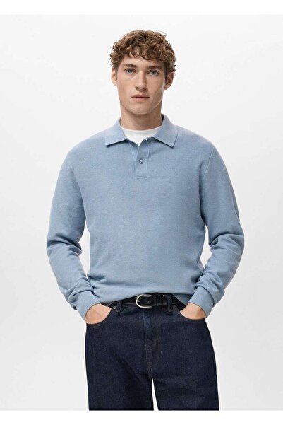 MANGO Man Mikro yapılı pamuklu polo kazak