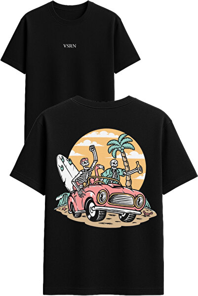 VSRN Tricou oversize negru cu imprimeu design de sărbători Agayla