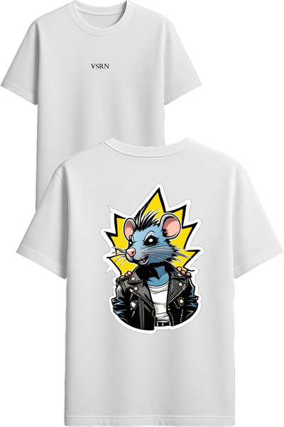VSRN Tricou oversize alb cu imprimeu Cool Mouse Design