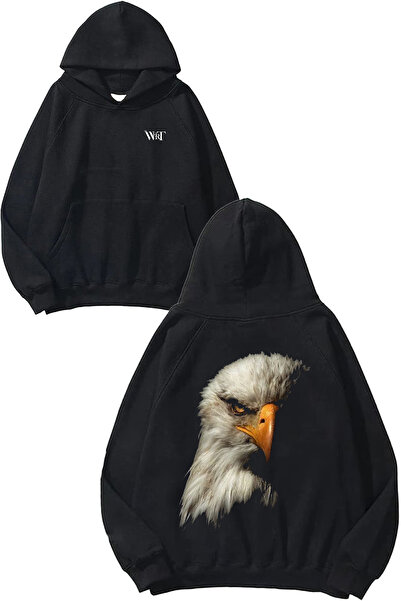 THEWERT Rucsac Eagle Design cu imprimeu Negru cu glugă Swea tricou