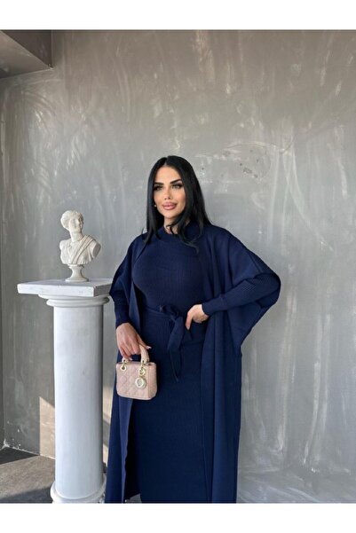 GİYSİ DÜNYASI 57 Triko Fabric Vest Long Sleeve Dress 2 Piece Set