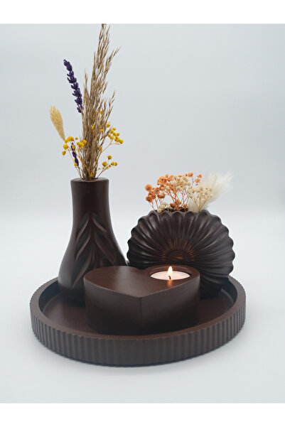 ATEŞLER HEDİYELİK طقم مزهرية زخرفية بنية اللون