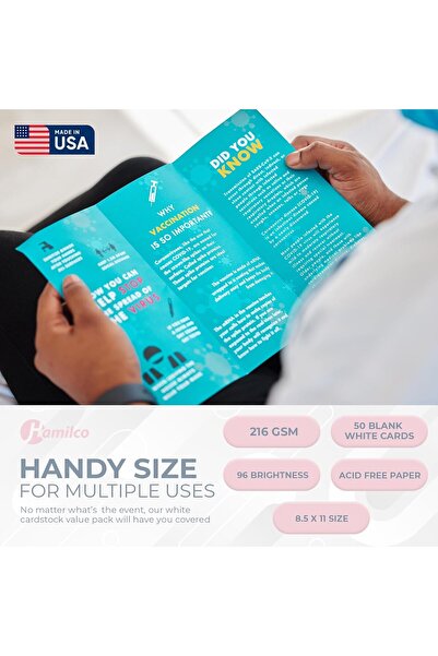 Hamilco White Heavy Cardstock 8.5 x 11, 80 lb Cover (216 g/m²) - 50 Sheets