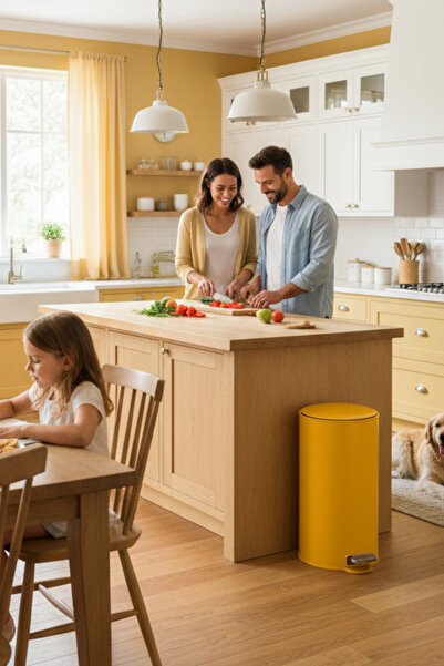 5FIVE DELTA MODERN SARI,METAL PEDALLI,30 LT, ÇELİK ÇÖP KUTUSU ,KOKU FİLTRELİ,TEMİZLENİR İÇ HAZNELİ