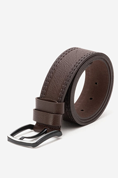 Dericlub Genuine Leather 4.5 cm Men's Stitched Sports Belt 520 Brown