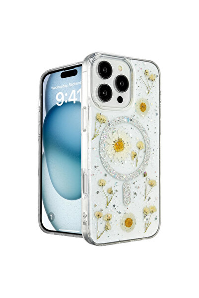 magicool حافظة آيفون 16 برو ديزي لامعة Magsafe - فضي