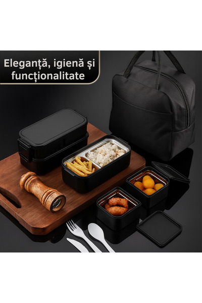 Skyline Orbion Stainless Steel Casserole Set, 800ml, 2 Layers, Matte Black, Insulated Bag. Dishwasher Safe