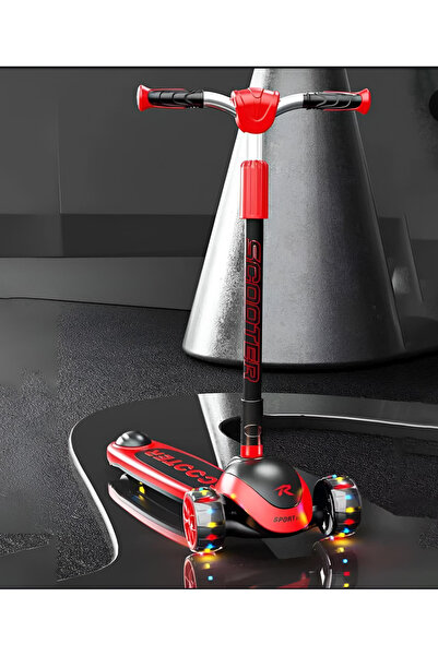 My modern game A stylish, adjustable, and foldable three-wheeled scooter for children with pink, red, and blue LED lights on wheels.