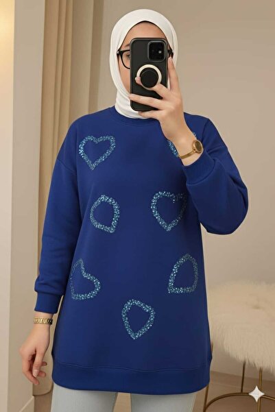 azram ı Pul İşlemeli Kalp Detaylı Tunik Sweatshirt