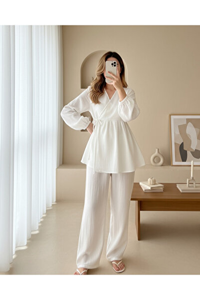 MissRunin Kolu Lastikli Ip Bağcıklı Müslin Takım