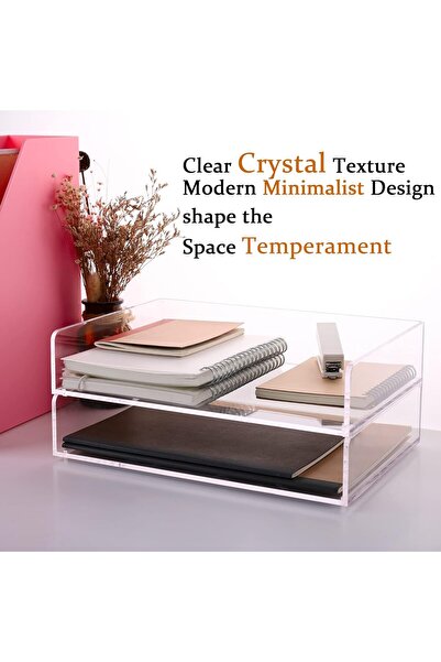 Generic Acrylic Stackable Letter Tray File Organizer - 2 Drawer (Letter Size), Clear