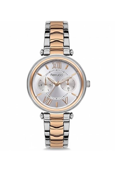 Ferrucci ساعة يد نسائية باللون الذهبي والفضي، مينا فضي - سوار معدني أنيق، ضما...