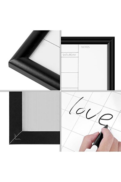 Generic TORASO YL-BK-2737 Magnetic Dry-Erase Monthly Calendar Whiteboard, Black Wooden Frame, 27×37 cm