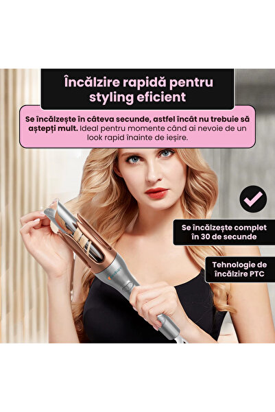 KindKare Automatic Hair Curler, ceramic, 360° rotation, 3 temperature levels, gray