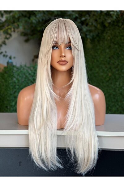 Fenomen Peruk Soğuk Sarı Düz Kahküllü Peruk