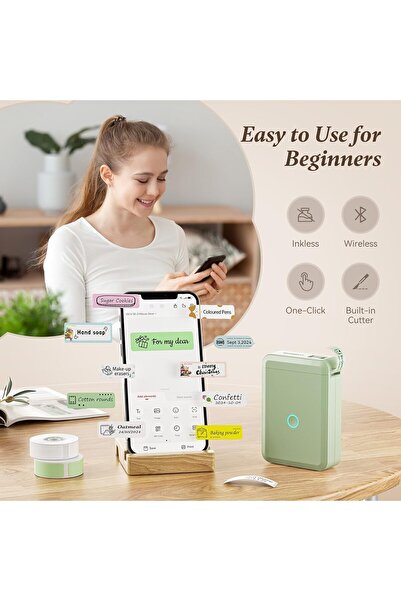 NiiMbot D110 Portable Bluetooth Thermal Label Maker (Green) with Tape