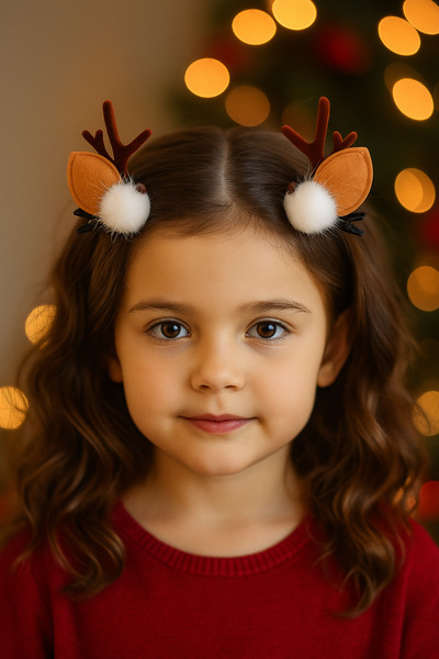 vikivin bebe Yılbaşı Temalı Ren Geyiği Kulaklı & Boynuzlu Saç Tokası Seti (1 ...