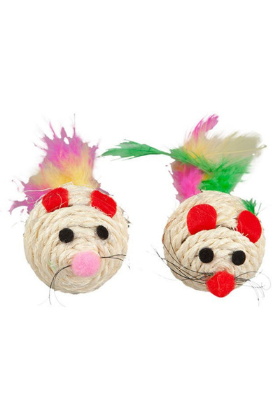 DodoJoy Çıngıraklı Fare Topu Kedi Oyuncağı Renkli Tüylü Doğal İpli