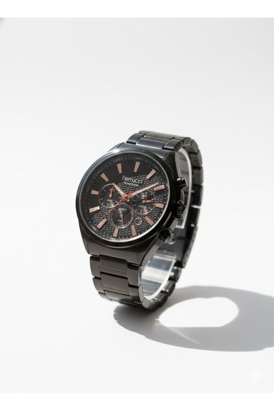Ferrucci Men's Wristwatch Black Color, Black Dial - Stylish Metal Band, 2 Yea...