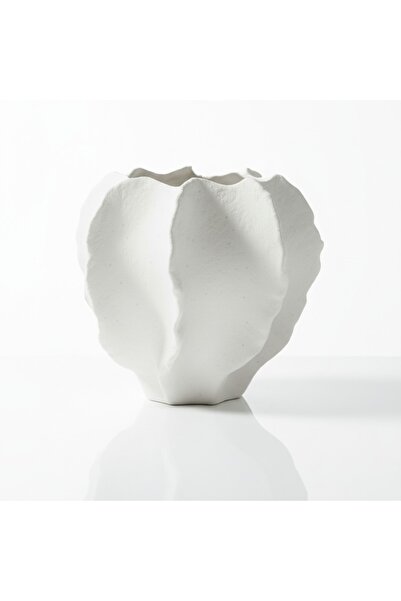 FYNDO White Ceramic Decorative Vase – Sculptural Design Flower Pot for Living Room, Table & Office Décor