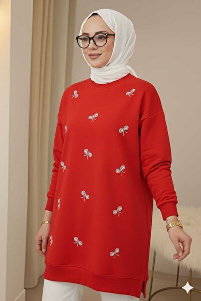 azram Bowknot Sequin and Pearl Embroidered Hijab Tunic