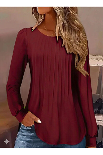 GENCULUS Women's Long Sleeve Round Neck Ribbed Blouse