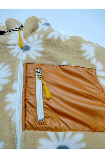 MİLAYS LİFE HOME COLLECTİON Girl's 9-11 Years Old Welsoft 3-Pocket Daisy Pattern Zippered Jacket