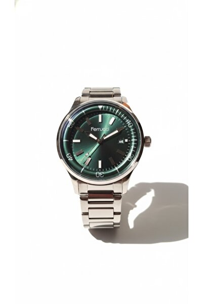 Ferrucci Erkek Kol Saati Gümüş Renk, Yeşil Kadran - Şık Metal Kordon, 2 Yıl G...