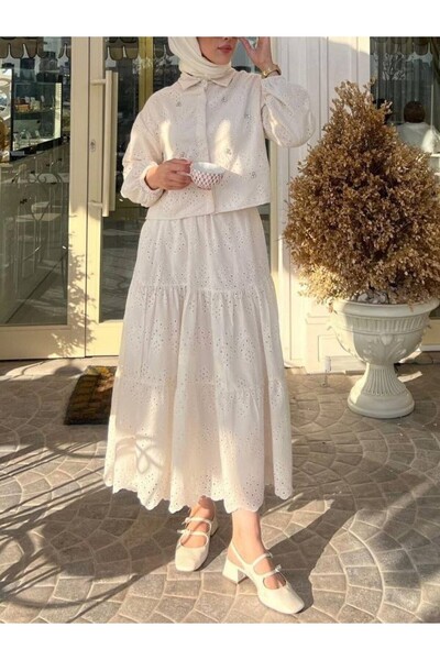 MACMODA طقم تنورة بتفاصيل صدفي