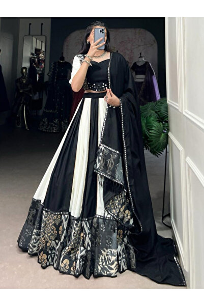 MYSMAR تنورة ليهنغا تشولي سوداء من الرايون - HRT1975 | أسود