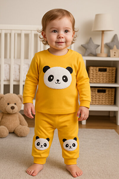 Bilge Trend Panda Embroidered 100% Cotton Combed Baby Pajama Set