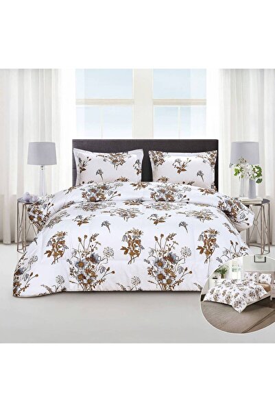 NİCE 4-piece summer duvet set floral white gray 220×230 cm