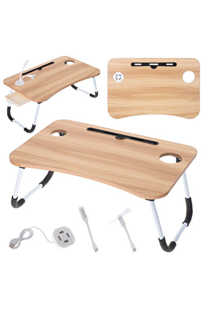 TEN SHOP Masă pliabilă pentru laptop cu ventilator, lampă și USB