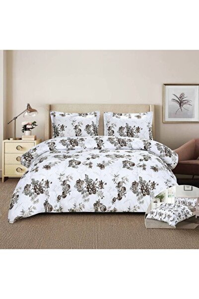 NİCE Summer Floral Duvet Set White/Brown 4 pcs 220×230 cm