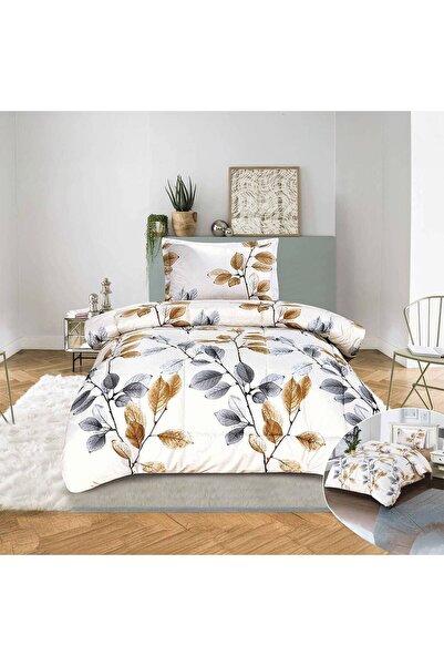 NİCE 4-piece summer duvet set, floral, white & beige, 220×230 cm