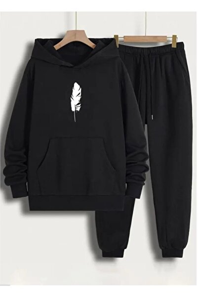 ORVIO Group Men's hooded loose cotton-lined tracksuit set