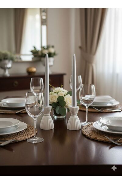 By Fii Home Şamdan Set Mumluk El Yapımı Taş Tozu Beyaz Hediyelik Lumos Set 2'Li