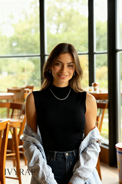 IVYRAE Women's Bamboo Turtleneck Sleeveless Undershirt Breathable Soft Textured Slim Fit Underwear Black